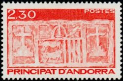 timbre Andorre N° 391 légende : Ecu primitif des Vallées