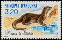 timbre Andorre N° 394 légende : Loutre