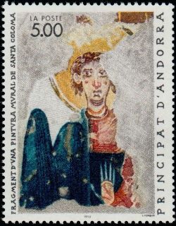 timbre Andorre N° 396 légende : Fragment d'une peinture de Sainta Coloma