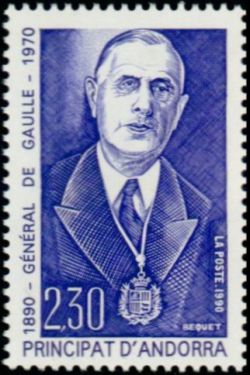 timbre Andorre N° 398 légende : Hommage au général de Gaulle
