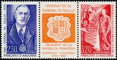 timbre Andorre N° 399A légende : Hommage au général de Gaulle