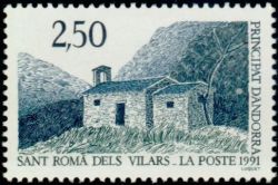 timbre Andorre N° 400 légende : La chapelle de Saint Roma dels Vilars
