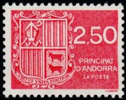 timbre Andorre N° 409 légende : Blason d'Andorre