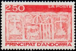 timbre Andorre N° 411 légende : Ecu primitif des Vallées