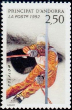 timbre Andorre N° 413 légende : Jeu0 olympiques d'hiver à Alberville