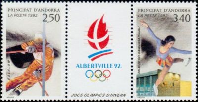 timbre Andorre N° 414A légende : Jeu0 olympiques d'hiver à Alberville
