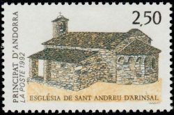 timbre Andorre N° 415 légende : L'église de Saint Andreu d'Arinsal