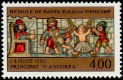 timbre Andorre N° 422 légende : Retable de Saint Eulalia d'Encamp