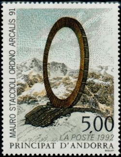 timbre Andorre N° 423 légende : 'Ordino arcalis 91'' œuvre de Mauro Straccioli