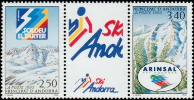 timbre Andorre N° 426A légende : Station de ski andorranes