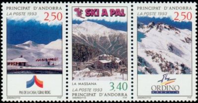 timbre Andorre N° 429A légende : Station de ski andorranes