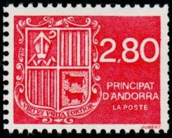 timbre Andorre N° 435 légende : Blason d'Andorre