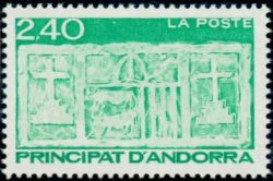 timbre Andorre N° 436 légende : Ecu primitif des Vallées