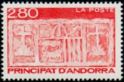 timbre Andorre N° 437 légende : Ecu primitif des Vallées