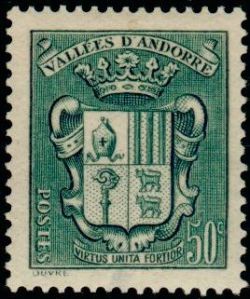 timbre Andorre N° 58 légende : Armoiries