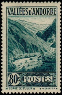 timbre Andorre N° 72 légende : Gorges de Saint-Julia