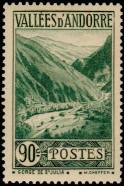 timbre Andorre N° 73 légende : Gorges de Saint-Julia