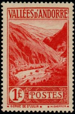 timbre Andorre N° 74 légende : Gorges de Saint-Julia