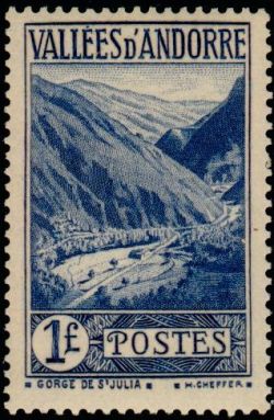 timbre Andorre N° 75 légende : Gorges de Saint-Julia