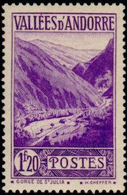 timbre Andorre N° 76 légende : Gorges de Saint-Julia
