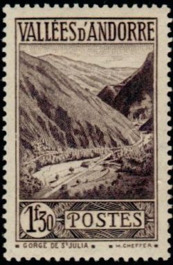 timbre Andorre N° 78 légende : Gorges de Saint-Julia