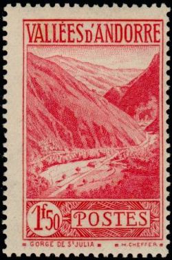 timbre Andorre N° 79 légende : Gorges de Saint-Julia