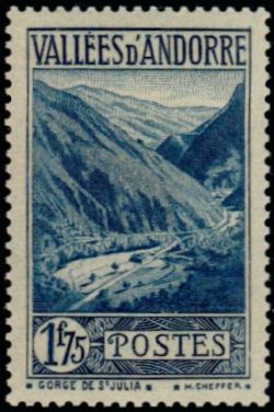 timbre Andorre N° 80 légende : Gorges de Saint-Julia