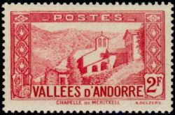 timbre Andorre N° 81 légende : Chapelle de Notre-Dame de Merit0ell
