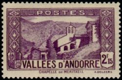 timbre Andorre N° 83 légende : Chapelle de Notre-Dame de Merit0ell