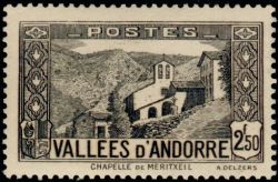 timbre Andorre N° 86 légende : Chapelle de Notre-Dame de Merit0ell