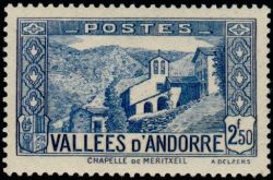 timbre Andorre N° 87 légende : Chapelle de Notre-Dame de Merit0ell