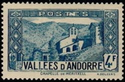 timbre Andorre N° 89 légende : Chapelle de Notre-Dame de Merit0ell