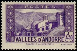 timbre Andorre N° 90 légende : Chapelle de Notre-Dame de Merit0ell