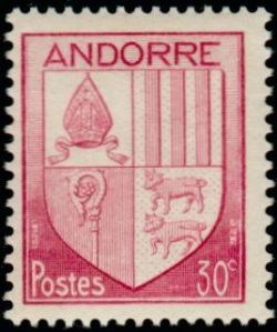 timbre Andorre N° 94 légende : Armoiries