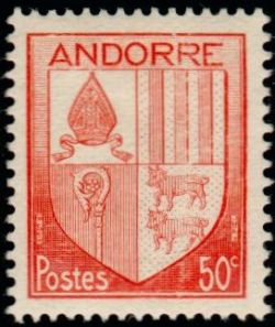 timbre Andorre N° 96 légende : Armoiries