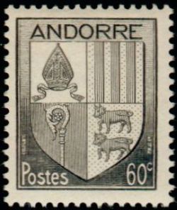 timbre Andorre N° 97 légende : Armoiries