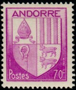 timbre Andorre N° 98 légende : Armoiries