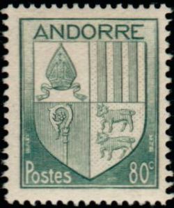 timbre Andorre N° 99 légende : Armoiries