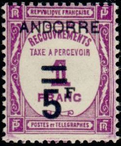 timbre Andorre Taxe 15 légende : Timbre de 1927-1931 (recouvrement) avec surchage ''ANDORRE''