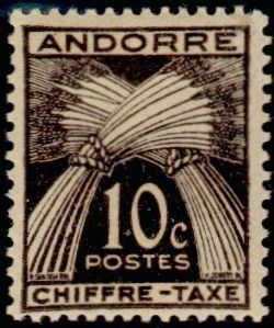timbre Andorre Taxe 21 légende : Gerbe légende ''CHIFFRE-TAXE''