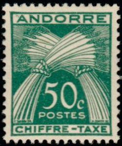 timbre Andorre Taxe 23 légende : Gerbe légende ''CHIFFRE-TAXE''
