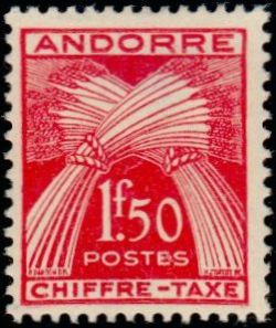 timbre Andorre Taxe 25 légende : Gerbe légende ''CHIFFRE-TAXE''