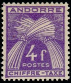 timbre Andorre Taxe 28 légende : Gerbe légende ''CHIFFRE-TAXE''