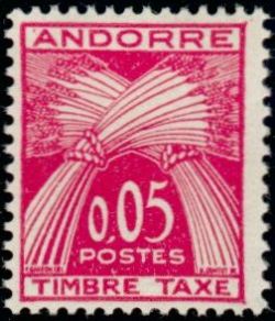 timbre Andorre Taxe 42 légende : Gerbe légende ''TIMBRE-TAXE'' (valeur en nouveau franc)