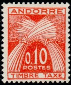 timbre Andorre Taxe 43 légende : Gerbe légende ''TIMBRE-TAXE'' (valeur en nouveau franc)