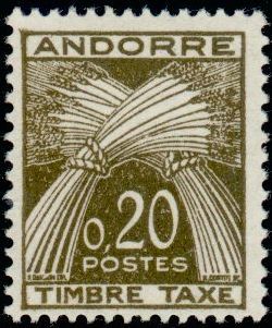 timbre Andorre Taxe 44 légende : Gerbe légende ''TIMBRE-TAXE'' (valeur en nouveau franc)