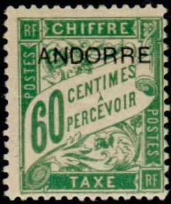 timbre Andorre Taxe 5 légende : Timbre taxe de France avec surchage ''ANDORRE''