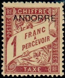 timbre Andorre Taxe 6 légende : Timbre taxe de France avec surchage ''ANDORRE''