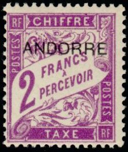 timbre Andorre Taxe 7 légende : Timbre taxe de France avec surchage ''ANDORRE''