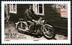 timbre de Saint-Pierre et Miquelon N° 1187 légende : Motos anciennes